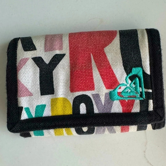Roxy Handbags - Vintage 90s Roxy tri fold skater wallet velco black white embroidered velcro